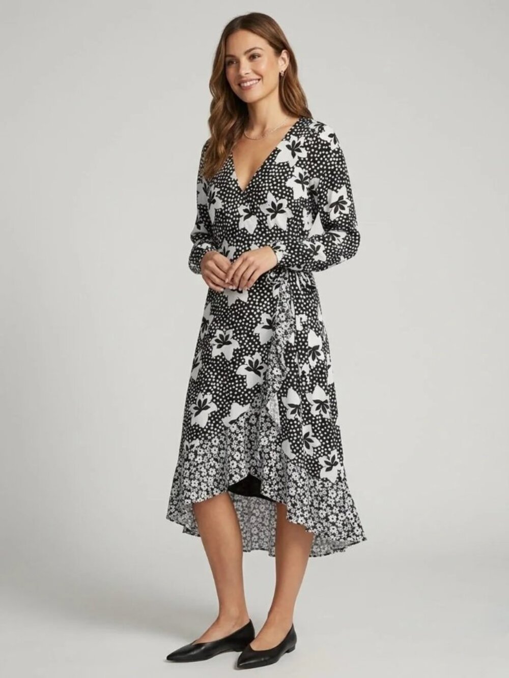 NWT Anthropologie Porridge Amity Black White Floral Polkadot wrap dress XS